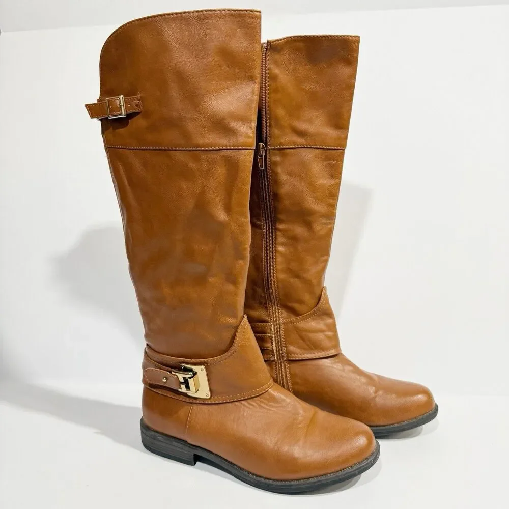 Women’s Montana-49 Brown Knee High Boots Size 8 Buckle Zip Riding Style